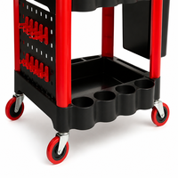 Carrito de Herramientas de 3 Niveles Resistente para Taller o Garaje, con Ganchos para Panel Perforado, Contenedores Colgantes y Ruedas Giratorias