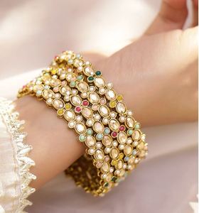 Brazaletes Vintage de Latón con Imitación de Rodio, Perlas de Imitación y Cristales de Estrás, Joyería Certificada para Mujer para Fiestas - Product Image 1