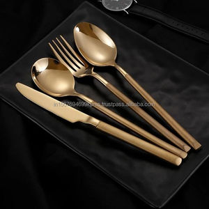Juego de cubiertos de acero inoxidable de lujo dorado, juego de cubiertos y cubiertos de metal decorativos para ocasiones de boda y cena a los precios más bajos - Product Image 2