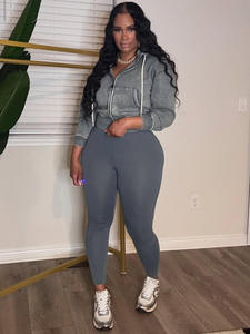 Women's Acid Washed Zipper Hooded Fleece <b>Lined</b> Top with Yoga <b>Pants</b> Sports Casual Two Piece Set Women Wash Tracksuits - Product Image 5