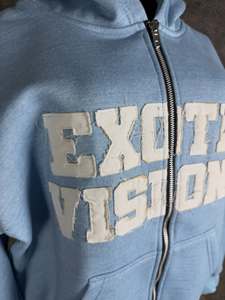 Exotic Visions Oversized Zip-<b>Up</b> Hoodie <b>Light</b> Blue Applique <b>Letter</b> Print Unisex Casual Autumn Wear - Product Image 2