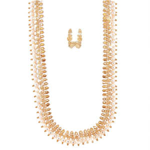 Fine Rhodium-Plated Bridal Jewelry Set with Zircon and Pearl Gold Tone Long Necklace - Product Image 2