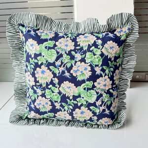 <b>Block</b> Print Boho Cushion Cover With Frill Handmade Cotton <b>Bed</b> Throw Pillows, bohemian pillow cushion cover vintage home decor - Product Image 1