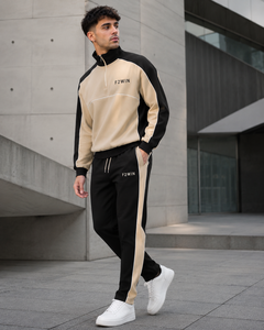 Ensemble de survêtement décontracté F2WIN pour homme, bleu marine et blanc, à blocs de couleur unie, manches longues, avec cordon de serrage, respirant, coupe régulière - Product Image 2