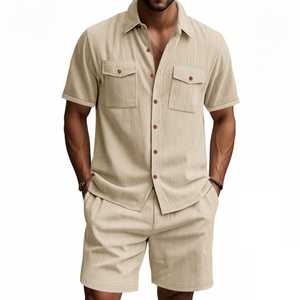 Conjunto de Camisa y Pantalones Cortos de Pana para Hombre, Estilo Casual de Verano, Dos Piezas, Transpirable y Ligero, OEM Privado - Product Image 5