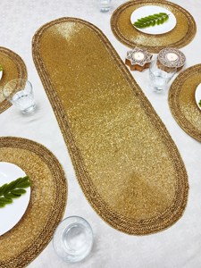 Juego de Camino de Mesa Tejido Dorado con Manteles Individuales, Decoración Rústica para el Hogar, Diseño Ovalado Lavable - Product Image 4