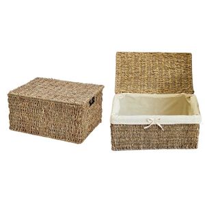 <b>Wicker</b> Seagrass Storage <b>Basket</b> Lid Eco-Friendly Handmade Woven Design Cotton Multi-Use Organizer for Living Room and Bedroom - Product Image 1