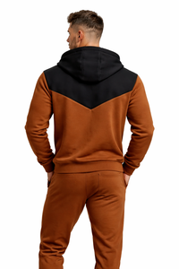 Survêtement à capuche contrasté marron et noir pour hommes, veste à fermeture éclair, coupe slim, pantalon de jogging, vêtements de sport décontractés, ensemble de fitness pour la salle de sport, de haute qualité - Product Image 5