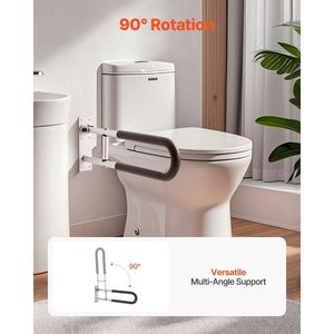 Barre d'appui de toilette pliable en U de 23,8 pouces pour personnes âgées, antidérapante, avec rail de sécurité, équipement de toilette pour personnes handicapées - Product Image 6