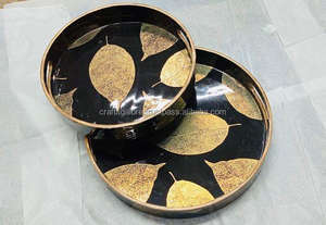 Bandeja de madera hecha a mano con incrustaciones de esmalte para sala de estar DE LA India Bandejas decorativas al por mayor a precio barato - Product Image 6