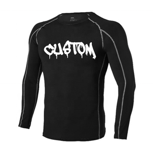 Custom Men's Long Sleeve Rash Guard Black Dripping Print Quick Dry Front Logo Full Sleeve Adult Sport Shirt - Product Image 1