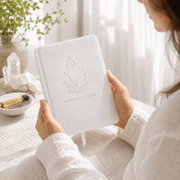 Carnet de notes LABON personnalisé à couverture rigide en cristal blanc transparent avec feuille d'argent pour la manifestation et le bien-être spirituel – Cadeau idéal pour l'auto-soin
