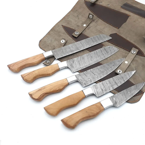 Damascus Steel <b>Knife</b> <b>Set</b> 5-Piece Wood Handle <b>Sharp</b> Chef <b>Knives</b> Damascus Steel Blade Polished Edge Ambidextrous Kitchen <b>Knives</b> - Product Image 2