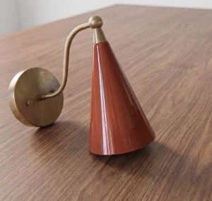 Handmade Raw Brass Wall <b>Sconce</b> Lamp, Terracotta Cone Shade, Mid Century Modern <b>Lighting</b> - Product Image 6