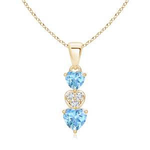 14K <b>Solid</b> <b>Gold</b> Natural 0.6Ctw Aquamarine Dangling Triple Heart Shape <b>Pendant</b> With 0.02Ctw Diamond Romantic Fine Jewelry For Her - Product Image 1