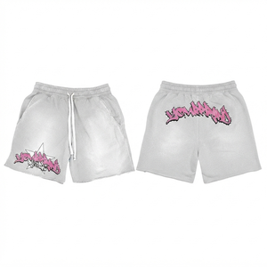 <b>Men</b> Premium 320 GSM Cotton French Terry Quick Dry Waterproof Eco-Friendly Board <b>Shorts</b> Custom Sequined Logo Front <b>Black</b> Green - Product Image 1