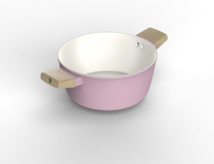 Juego de ollas SUNHOUSE de cerámica rosa antiadherente con base de acero inoxidable, tapas de vidrio y mangos de madera para cocinas de gas e inducción - Product Image 6