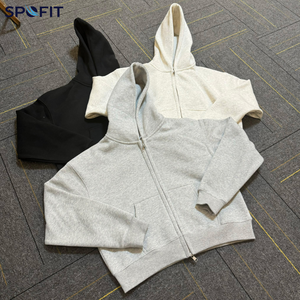 Heavyweight 100% Cotton <b>Zip</b> Up Hoodie Oversized Boxy Men <b>Sweatshirt</b> Fleece Hooded Jacket for Autumn - Product Image 4