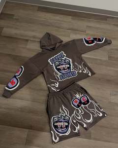 Sweat à capuche délavé 450 g/m² avec strass, effet vieilli, impression DTF, en tissu molletonné gaufré à effet vieilli - Product Image 2