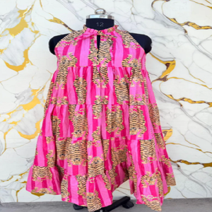 Wild Tiger Screen Print Sleeveless Tiered <b>Dress</b> with Bohemian Flair Lightweight Summer Fabric for Beach Holiday Womens Wear - Product Image 1