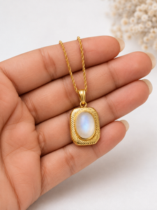 Oval Rainbow <b>Moonstone</b> Platinum Pendant Necklace with Bezel Setting Luxury Wedding Gift for Unisex Men's & Women's <b>Jewelry</b> - Product Image 3