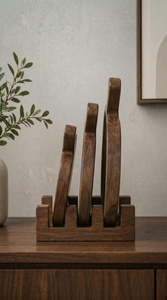 HASAN CRAFT HC-0006 Ensemble de plateaux de rangement en bois avec poignée, empilables, design minimaliste, organisateur de vaisselle sur pied, verni - Product Image 4