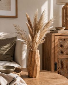 Vase en bois massif sculpté à la main, style moderne, motif irrégulier, incassable, pour bureau, usage intérieur, fleurs séchées, taille personnalisée - Product Image 2