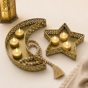 Fancy <b>Gold</b> Metal Ramadan <b>Serving</b> <b>Tray</b> Set Moon and Star Shaped Eid Mubarak Decoration <b>Tray</b> for Iftar Table Islamic Party Supply - Product Image 4
