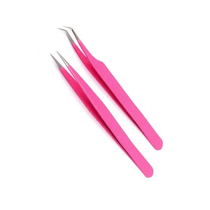 2 Pcs Pink <b>Eyelash</b> Extension Tweezers Set Straight & Curved Stainless Steel Precision <b>Beauty</b> <b>Tools</b> - Product Image 4