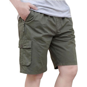 Shorts cargo décontractés pour hommes en sergé, avec fermeture éclair, taille élastique en coton, coupe ample et cordon de serrage - Product Image 1