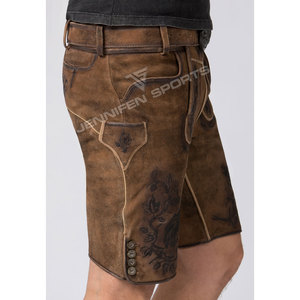 Shorts en cuir suédé de vachette bavarois, style ancien, grande taille, brodés, aspect vieilli, marron, faits à la main, écologiques - Product Image 4