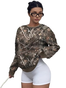 Camiseta Holgada de Manga Larga con Cuello Redondo y Estampado de Hojas de Camuflaje Vintage, Informal, para Calle, para Todas las Temporadas, con Estampado AOP, para Mujer - Product Image 3