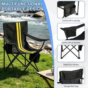 <b>Heavy</b> <b>Duty</b> Folding <b>Camping</b> <b>Chair</b> with Built-In Cooler Bag 350LBS Capacity Cup Holder and Side Pocket Portable Outdoor - Product Image 4