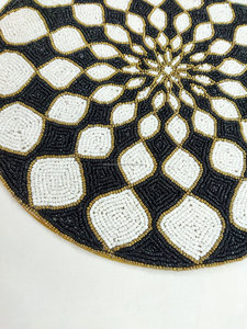 Black and White Geometric Mandala Beaded Placemat Gold Border <b>Round</b> Table Decor Modern Boutique Wholesale Artistry By PR India - Product Image 5