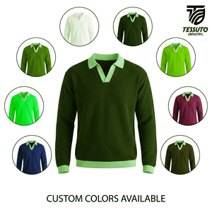 เสื้อโปโลถักแขนยาวผู้ชายแบบสั่งทำ ขายส่ง คอปกสองสี เสื้อสวมหัวลำลองผู้ชาย รับผลิตแบบ OEM ODM จากโรงงานโดยตรง - Product Image 4