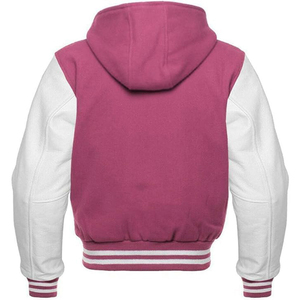 Blank Custom Red Wool and White <b>Leather</b> Sleeve Finished Plain Dyed Front Logo Varsity <b>Jacket</b> - Product Image 4