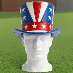 Sombrero de copa de cuero hecho a mano de alta calidad, disfraz patriótico de Estados Unidos con estrellas y rayas. - Product Image 3