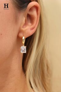 <b>Emerald</b> Cut Diamond Drop Earrings – 14k Gold with Certified Diamonds – Fine Jewelry Manufacturer - Product Image 1