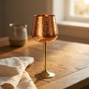 Copper Wine Glass with Hammered Finish, Elegant Brass Stem Goblet Elegant Decorative Drinking Vessel - Product Image 5