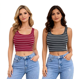 OEM Service Women Fashion Striped Tank Top Slim Fit With Square Neck Sleeveless 100% Polyester Quick Dry Casual & Summer Wear - Product Image 3