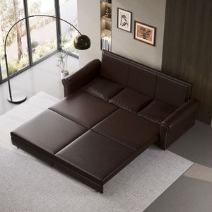 Divano letto Chesterfield King da 238 cm, trasformabile 3-in-1 in ecopelle con finiture a borchie e braccioli arrotolati, modello M - Product Image 2