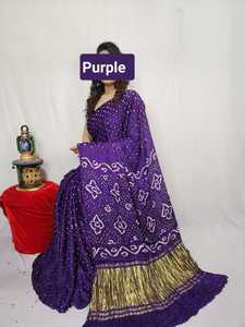 Sari Bandhani Tradicional al por Mayor - Sari de Seda Pura con Estampado a Mano para Bodas, Fiestas, Graduaciones y Uso Casual - Product Image 4
