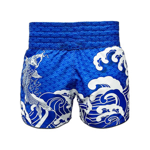 Shorts MMA pour hommes, imprimé vague de poisson koi bleu, polyester à séchage rapide, shorts de combat pour arts martiaux mixtes, coupe régulière, taille adulte - Product Image 1