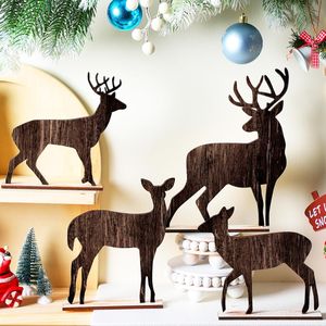 4 Piezas de Decoraciones Rústicas de Navidad para Mesa, Letreros de Madera con Forma de Pino y Reno, Adornos para Mesa de Fiesta de Invierno - Product Image 2