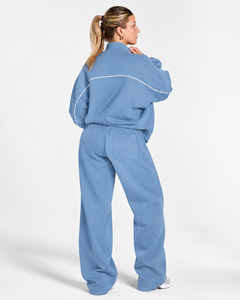 <b>Women's</b> Contrastline Full Zip Tracksuit Two Piece Casual Outfit Relaxed <b>Jacket</b> And Wide Leg Pants Matching Apparel Set Style - Product Image 2