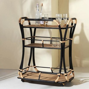 Sustainable rattan food cart stands three-tiered shelving carts best choice drinks trolley - Product Image 5