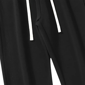 Pantalon de jogging décontracté pour homme, noir, coupe large, taille élastique avec cordon de serrage, mi-lourd, tricoté, teint uni, pour l'automne - Product Image 2