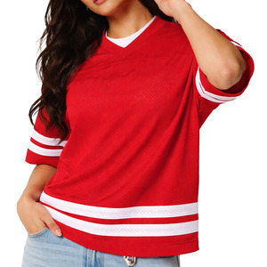Camiseta Deportiva al por Mayor Unisex Roja de Fútbol Americano con Cuello en V y Manga Corta, de Alta Calidad, 100% Poliéster, 220g, Transpirable - Product Image 1
