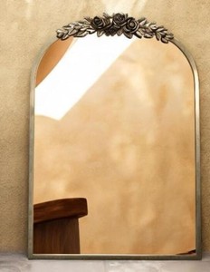 <b>Antique</b> Brass Arched Wall Mirror with Rose <b>Frame</b> – Baroque Vintage Decor - Product Image 1