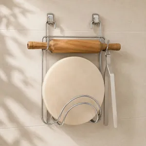 Wall <b>Mount</b> Stainless Steel Chakla Belan Stand with Wooden Rolling Pin & Marble <b>Board</b> | Kitchen Organizer for Roti Chapati Making - Product Image 2